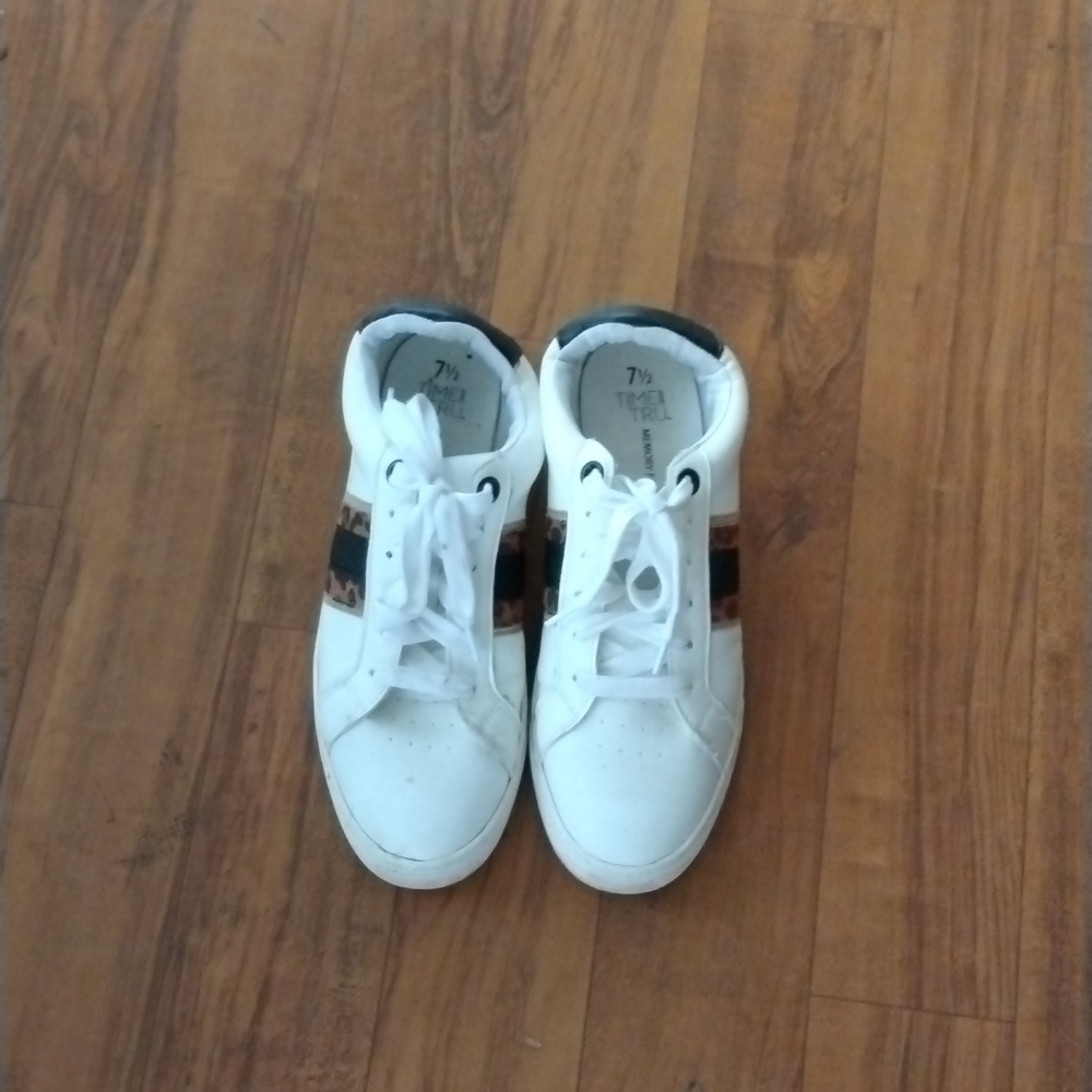 Time and Tru Sneakers,7 1/2, White, Leopard